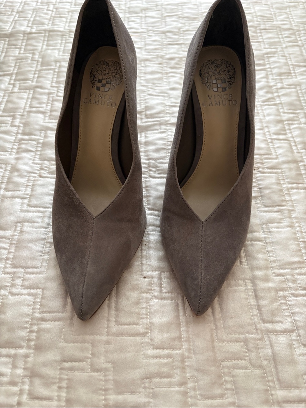 Vince Camuto Taupe Suede Pointed Toe Pumps